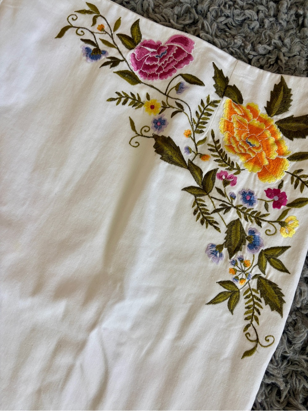 Retro Vintage Skirt Summer White Floral Embroidered Peter Nygard SZ 14 - Picture 3 of 10